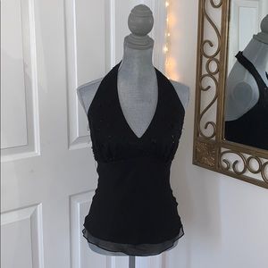 Black halter top with sequins on the front